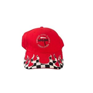 Vintage Magic USAC Racing Cap Mens One Size Red Checkered Flames Strapback Hat‎